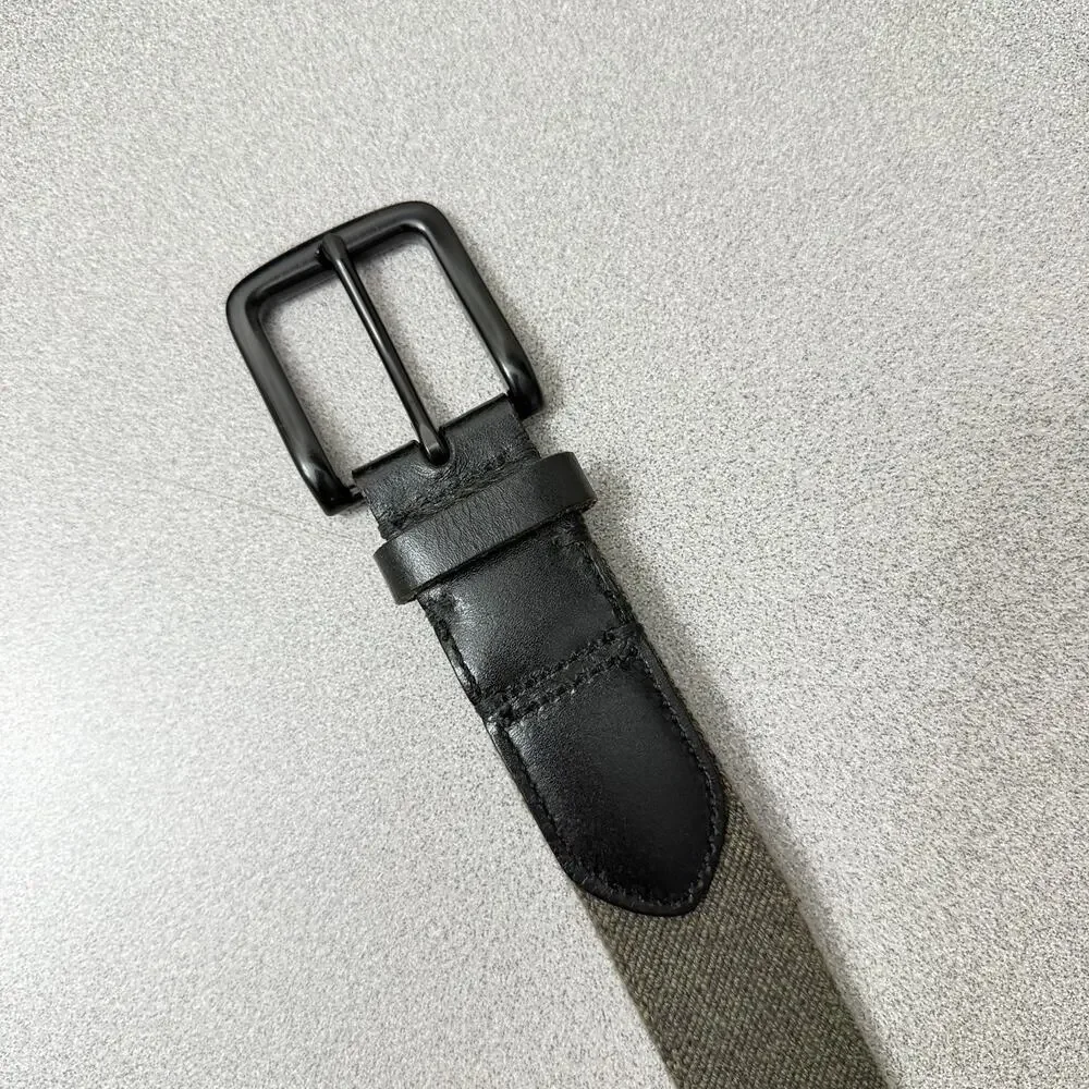 Banana Republic Cotton Leather Belt Mens 36 Olive Black Metal Buckle 1.5in Prep - Picture 2 of 8